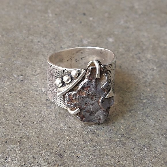 Vintage Sterling Silver Ring Size 12 Meteorite Modern Abstract Avant Garde